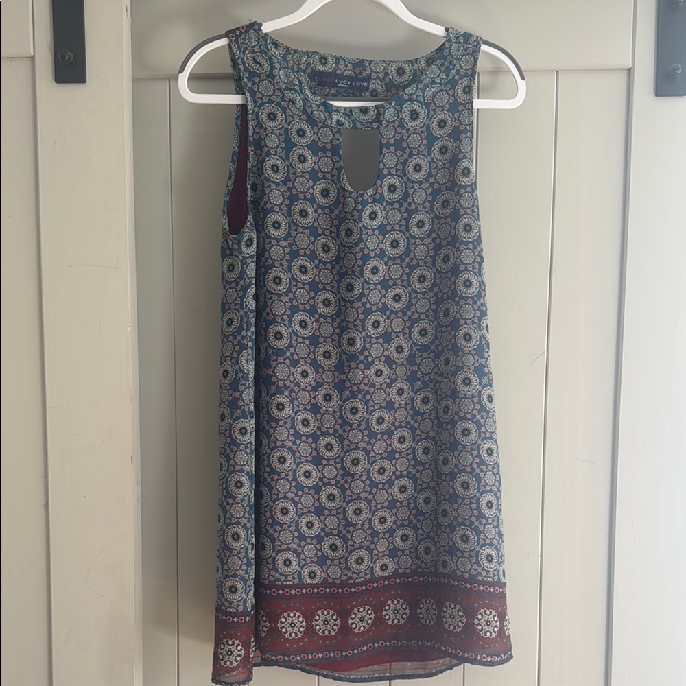 Blue and Red Sleeveless Patterned Dress